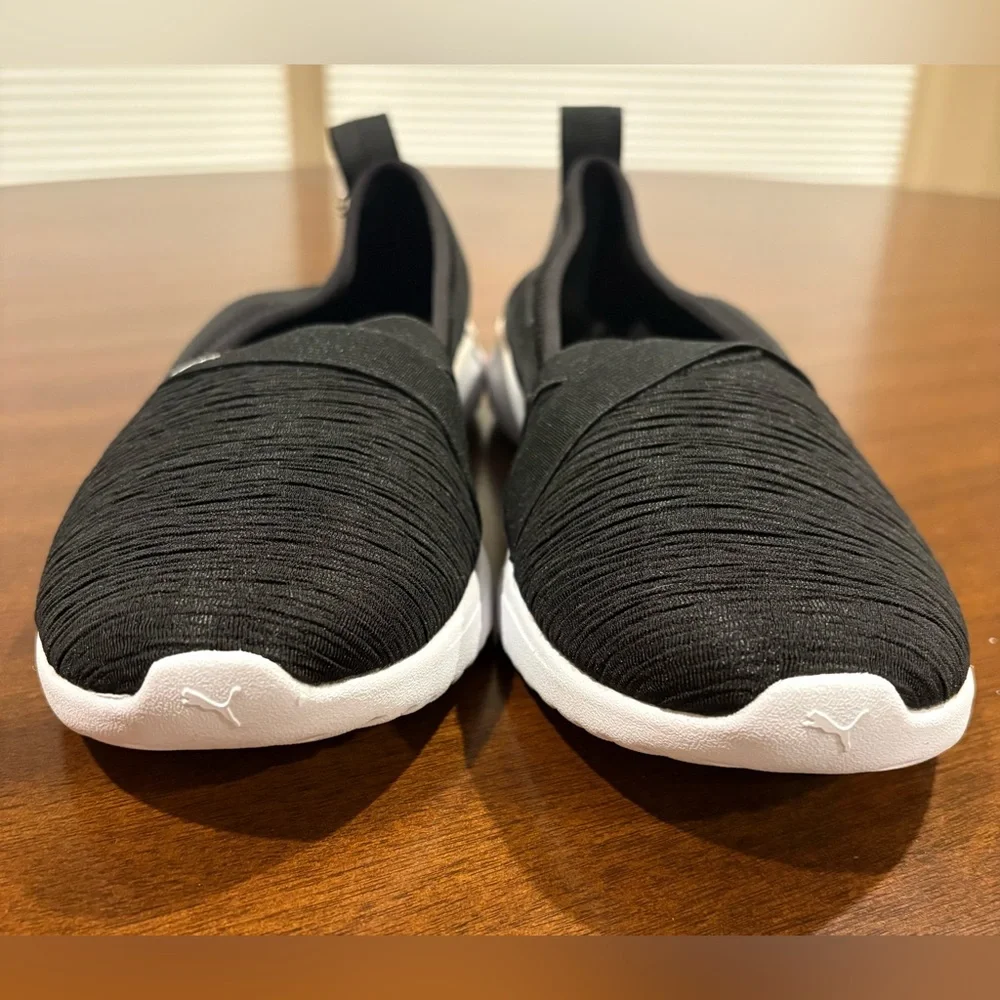 PUMA Adelina Ballerina Black and White Slip-On Lightweight Breathable Sneakers - Picture 5 of 10